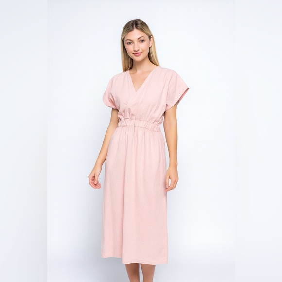 Sweet Violet Swiss Dot Pink Maxi Dress Sheer Beach Coastal Preppy Modest L Boho - Picture 1 of 8